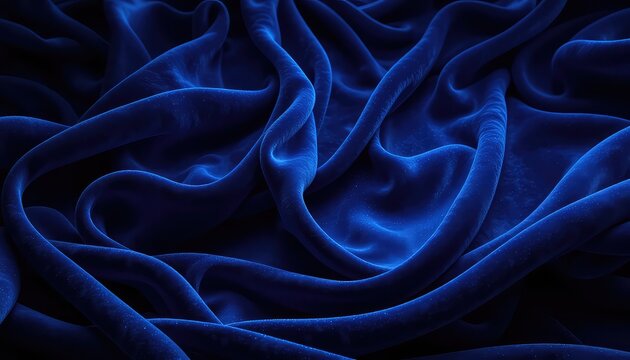 Royal blue velvet fabric with dramatic folds and soft texture creating a luxurious and inviting abstract background