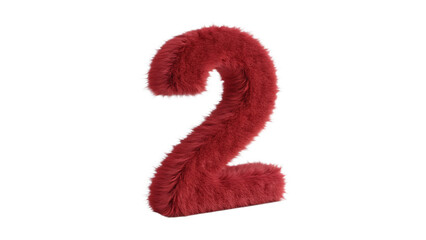 3D number 2 made of red fur cut out on PNG. AI GENERATED.
