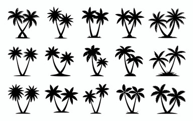 Vector art of collection of double palm tree silhouettes for design