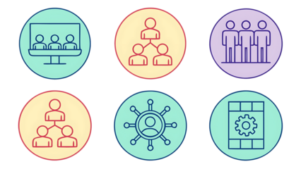 Business collaboration and teamwork icons representing diverse professional concepts and management strategies transparent background