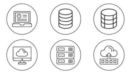 Data center icon set for analytics cloud computing database server and network concepts transparent background