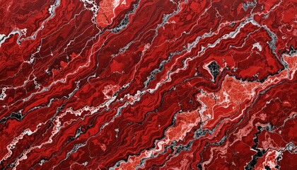 Abstract background of crimson stone surface with wavy patterns and crystalline textures forming a geological motif