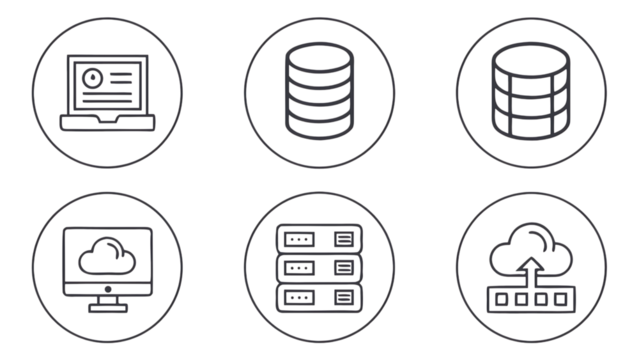 Data center icon set for analytics cloud computing database server and network concepts transparent background - Powered by Adobe