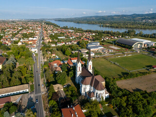Aerial view of old cathedral in Futog near Novi Sad, Serbia