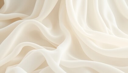 Obraz premium Elegant ivory fabric in soft folds drapes with gentle undulating curves, casting subtle shadows and a smooth, refined texture