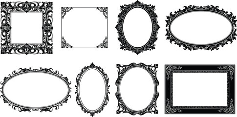 Ornate vintage frame silhouette collection, decorative border design vector set with baroque and classic style for art, decoration, luxury projects.
