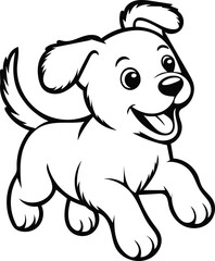 Adorable Puppy Cartoon Outline Illustration for Childrens Books and Educational Materials Depicting a Playful and Happy Dog Running with a Smiling Face and Floppy Ears