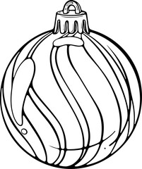 Festive Christmas tree ball with wavy stripes, suitable for holiday decoration, greeting card, and seasonal design. Vector illustration in hand drawn sketch style. Line art isolated on white for print