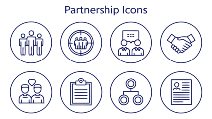 Business partnership agreement collaboration icon set for corporate communication and teamwork transparent background