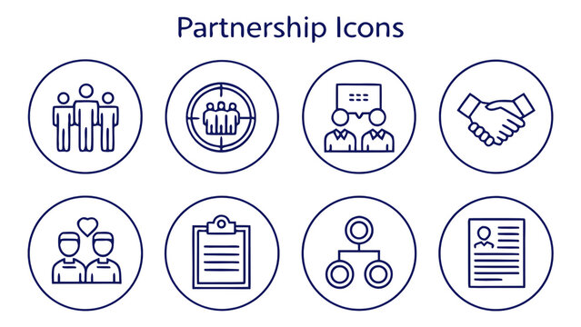 Business partnership agreement collaboration icon set for corporate communication and teamwork transparent background