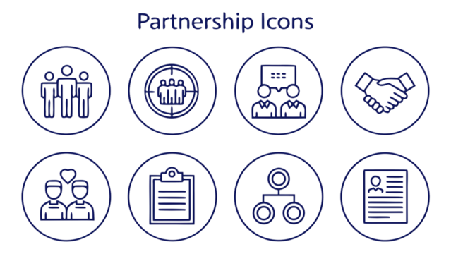 Business partnership agreement collaboration icon set for corporate communication and teamwork transparent background
