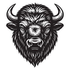Wild bison head vector illustration, bold black and white animal design, perfect for mascot, logo, or tattoo