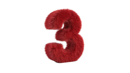 3D number 3 made of red fur cut out on PNG. AI GENERATED.
