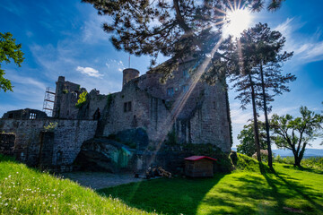 The Majestic and Enigmatic Ruins of an Ancient Castle are Beautifully Surrounded by Lush Greenery. Burg Hanstein castle ruins, The historic Castle Hanstein in Thuringia.