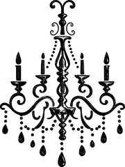 Sophisticated chandelier illustration with ornate curves, crystals, and candles. Perfect for luxury interior, antique decor, or classic design projects.