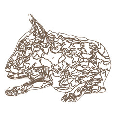  single line drawing of puppy french bulldog logotype concept in silhouette on a white background
