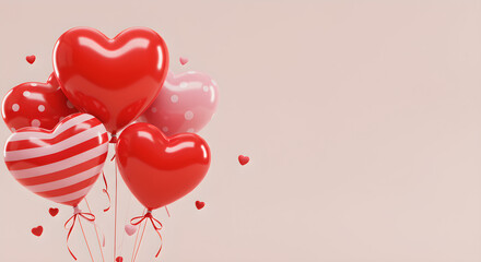 Red and Pink Heart Balloons Floating on a Pastel Background for Valentine's Day