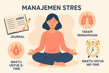 Illustration of Stress Management Techniques Including Meditation, Journaling and Breathing