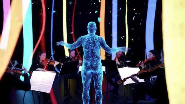 Digital Symphony: A String Quartet's Electrifying Performance with a Holographic Conductor