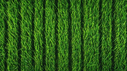 Lush green grass arranged in neat rows, showcasing vibrant colors and textures, creating a visually appealing natural landscape.