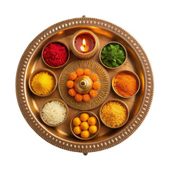 Traditional indian puja thali with offerings for hindu religious ceremony worship and prayer transparent background