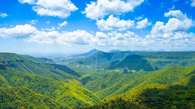 Panoramic aerial view of the Black River Gorges National park in the Mauritius island