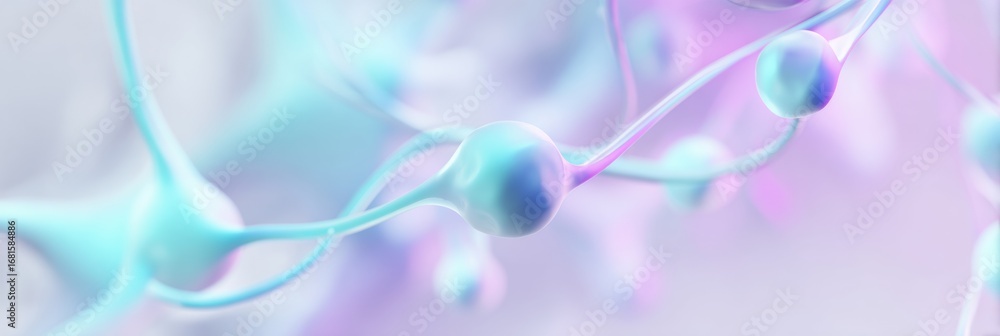 Poster abstract representation of neural cells interconnected with soft pastel colors in a contemporary art