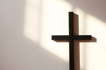 Naklejka premium Ash Wednesday symbolic stock plain solid black cross drawn on white background