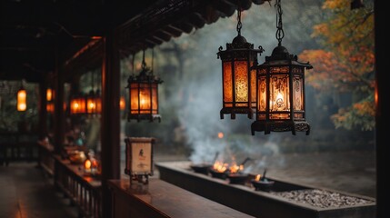 Illuminated lanterns in an oriental setting creating an intimate and enchanting experience