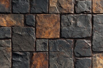 Textured Stone Wall: Dark, Brown, and Square Blocks.