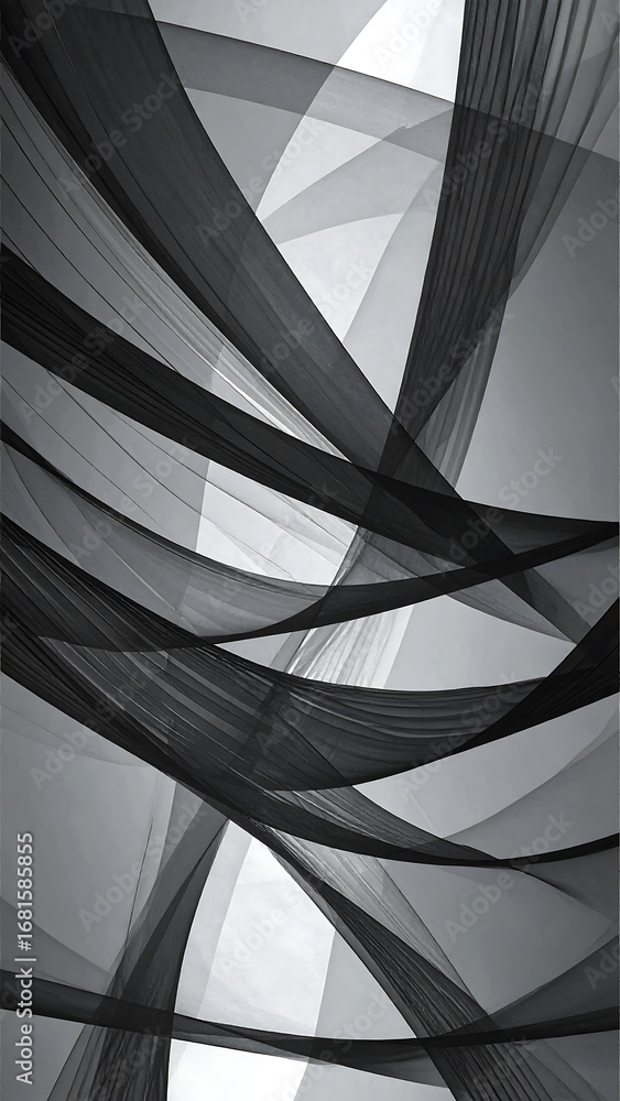 Aufkleber abstract design featuring interwoven, flowing lines of dark gray and white, creating a dynamic and c