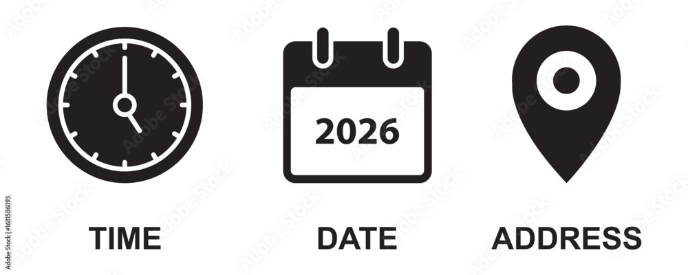 Poster time date address icon set collection vector eps10.