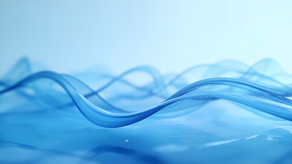 Abstract wave lines in gradient blue, flowing motion on pure white background, symbol of data and communication.