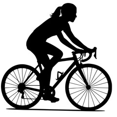 Obraz premium Realistic Female Cycling Silhouette, Woman Biker Black Vector, Female Riding Bicycle Clipart