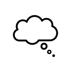 Clean black outline thought bubble icon, perfect for UI/UX design, presentations, comics, chat interfaces, and conveying ideas or dialogue. Versatile graphic element isolated on white &...