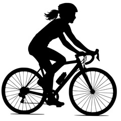 Obraz premium Realistic Female Cycling Silhouette, Woman Biker Black Vector, Female Riding Bicycle Clipart