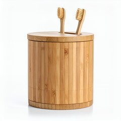 Minimalist bamboo toothbrush holder showcasing eco-friendly oral care on white background