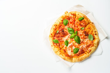 Pizza Margarita on white background.