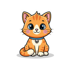 Adorable ginger tabby kitten with blue eyes sitting and looking cute illustration