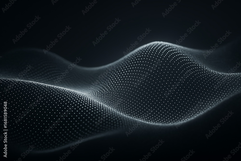 Poster abstract futuristic white wave with glowing dots flowing dynamic digital representation of cyber tec