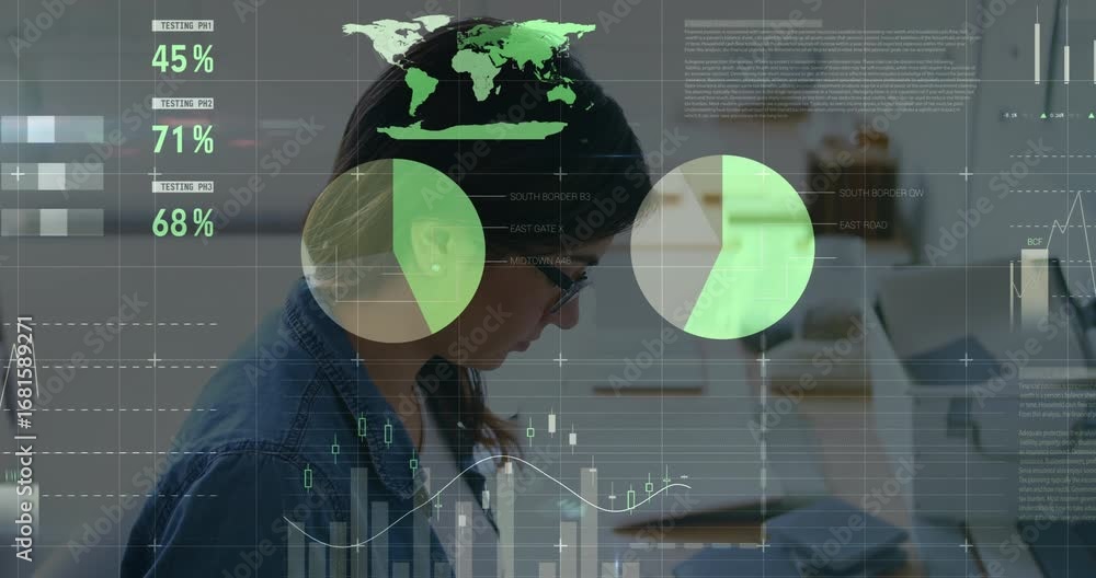 Poster animation of financial data processing over statistics statistical data processing