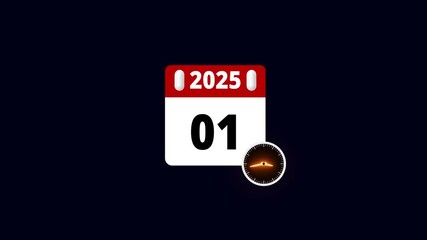 2025 year daily calendar date icon isolated animation , Daily date 01 day text. calender business icon animation motion graphic, business schedule symbol animated