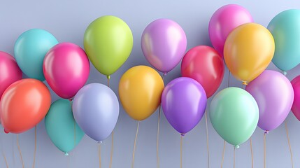 Colorful Balloons in a Variety of Shades for a Celebration Against a Soft Blue Background