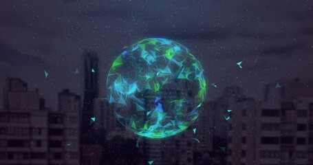 Animation of globe and numbers rotating in digital space - Powered by Adobe