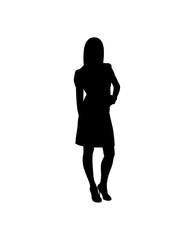 Full body silhouette of a woman in business attire, standing confidently with hands on hips.