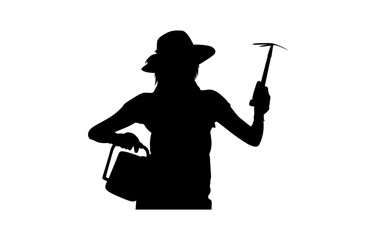 A strong, focused silhouette of a woman gardening, conveying a sense of hard work and connection with nature.