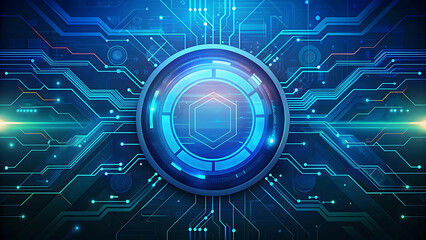 2d illustration abstract futuristic electronic circuit glowing with digital neon energy 