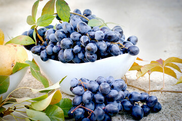 Grapes in a white bowl closeup