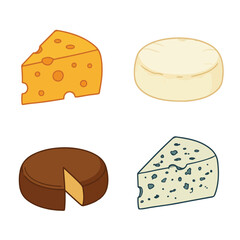 Cheese platter Assorted dairy product with holes, wedge cut and round shapes
