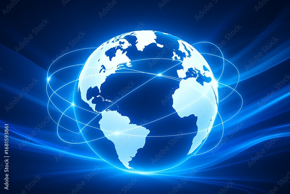 Poster futuristic glowing hologram earth planet global network background representing worldwide digital co